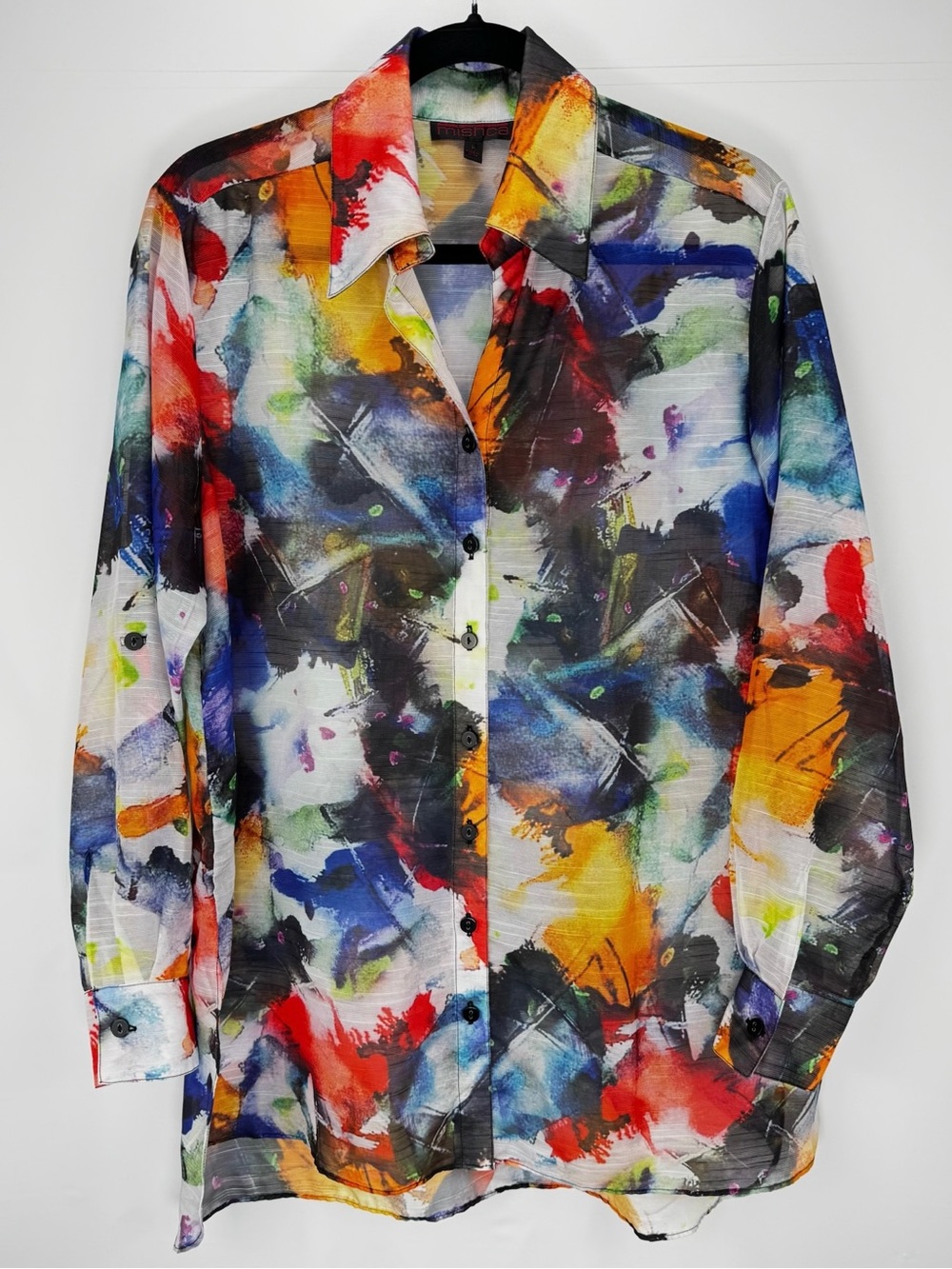 Vibrant Abstract Watercolor Button-Up Shirt - Roll Tab Sleeves